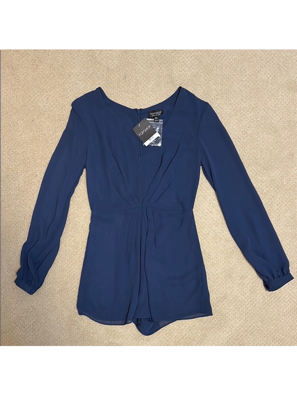 NEW! Topshop Navy Chiffon Long Sleeve Women's Romper Size 4
